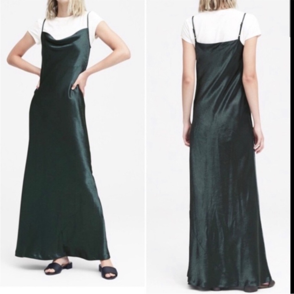 Banana Republic Satin-Bias Cut Maxi Slip Dress gunmetal